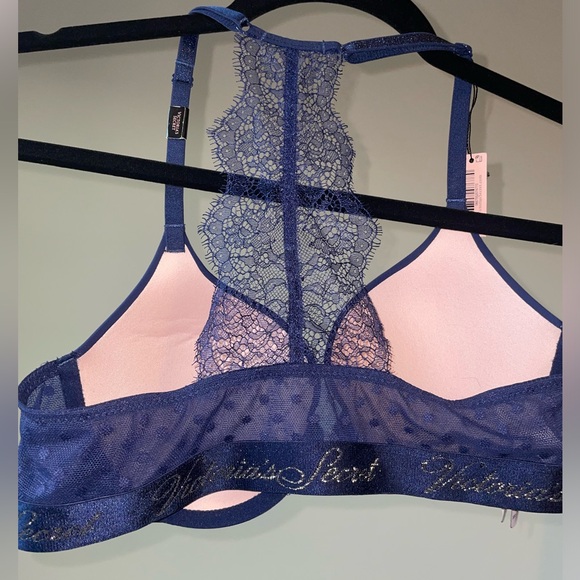 NWT VICTORIAS SECRET Navy Lace Racerback Push up bra - Picture 5 of 6